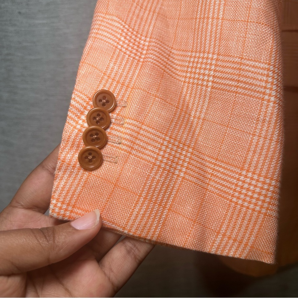 Kiton Napoli U818697 Orange Plaid Linen Cashmere Blazer Sport Coat EU 52/ US 42R - Picture 9 of 16